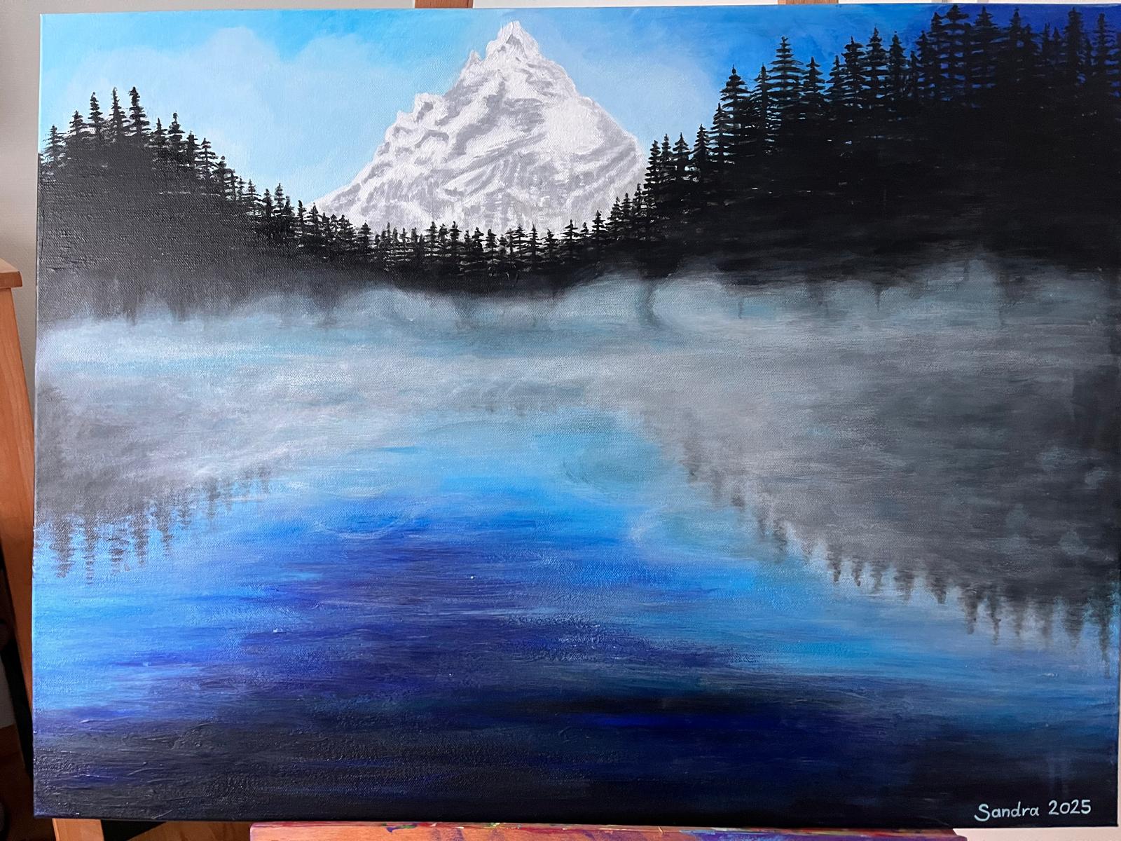 Bergsee mit Alpengipfel, Acrylgemälde