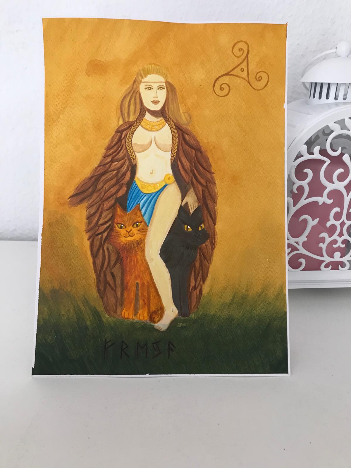 Freya mit Katzen, Gemälde