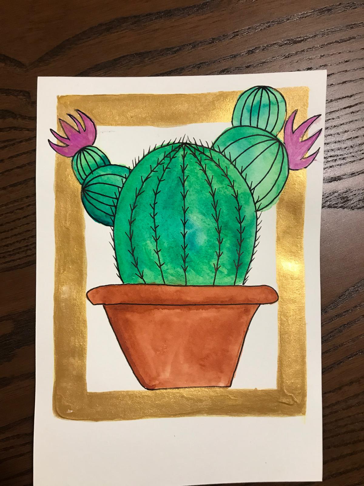 Kaktus mit Blüten, Aquarell