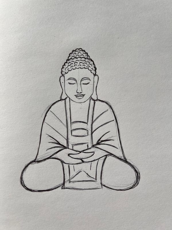 Meditierender Buddha im Lotussitz, Zeichnung