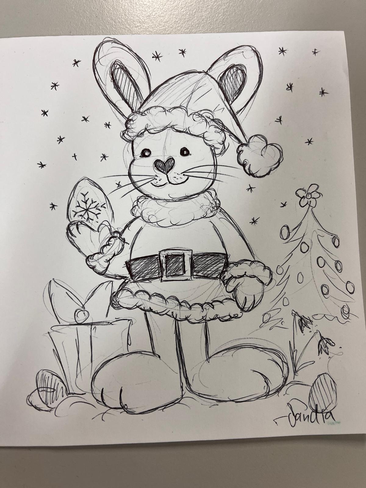 Weihnachtshase, Bleistiftzeichnung