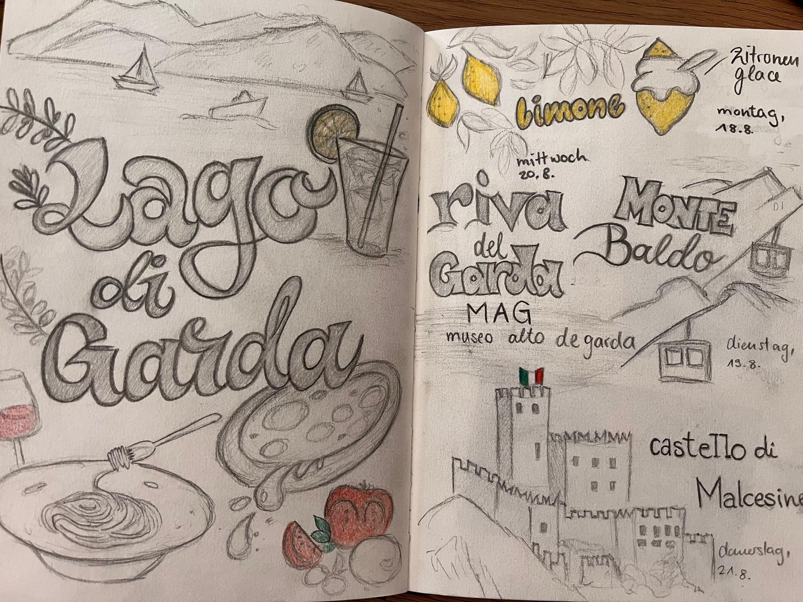 Reisetagebuch-Illustration vom Gardasee